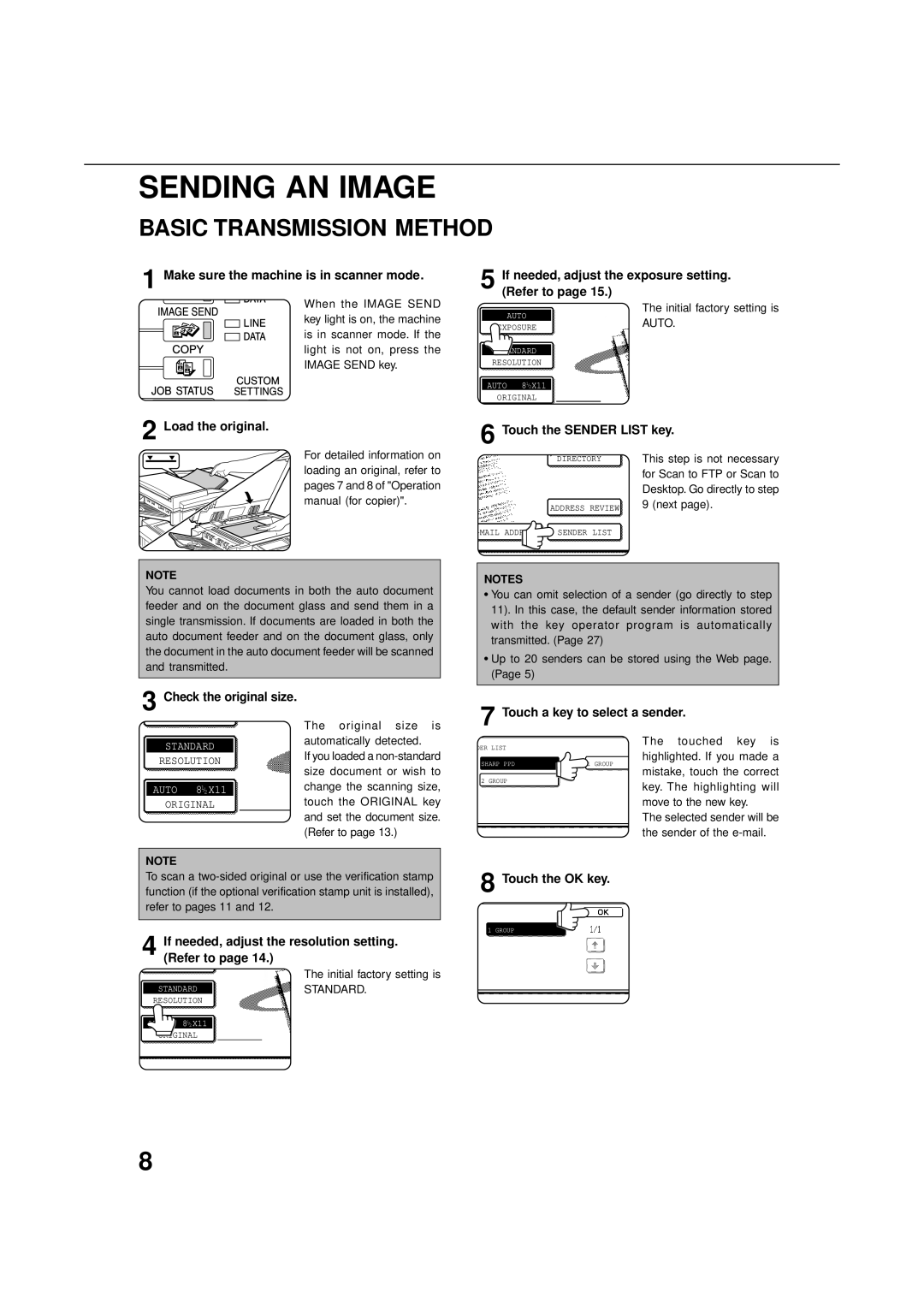 Sharp 4500, 450M, 4501, 3501, 350M, 3500, 450LP, 4551, 3551, 350LP operation manual Sending AN Image, Basic Transmission Method 