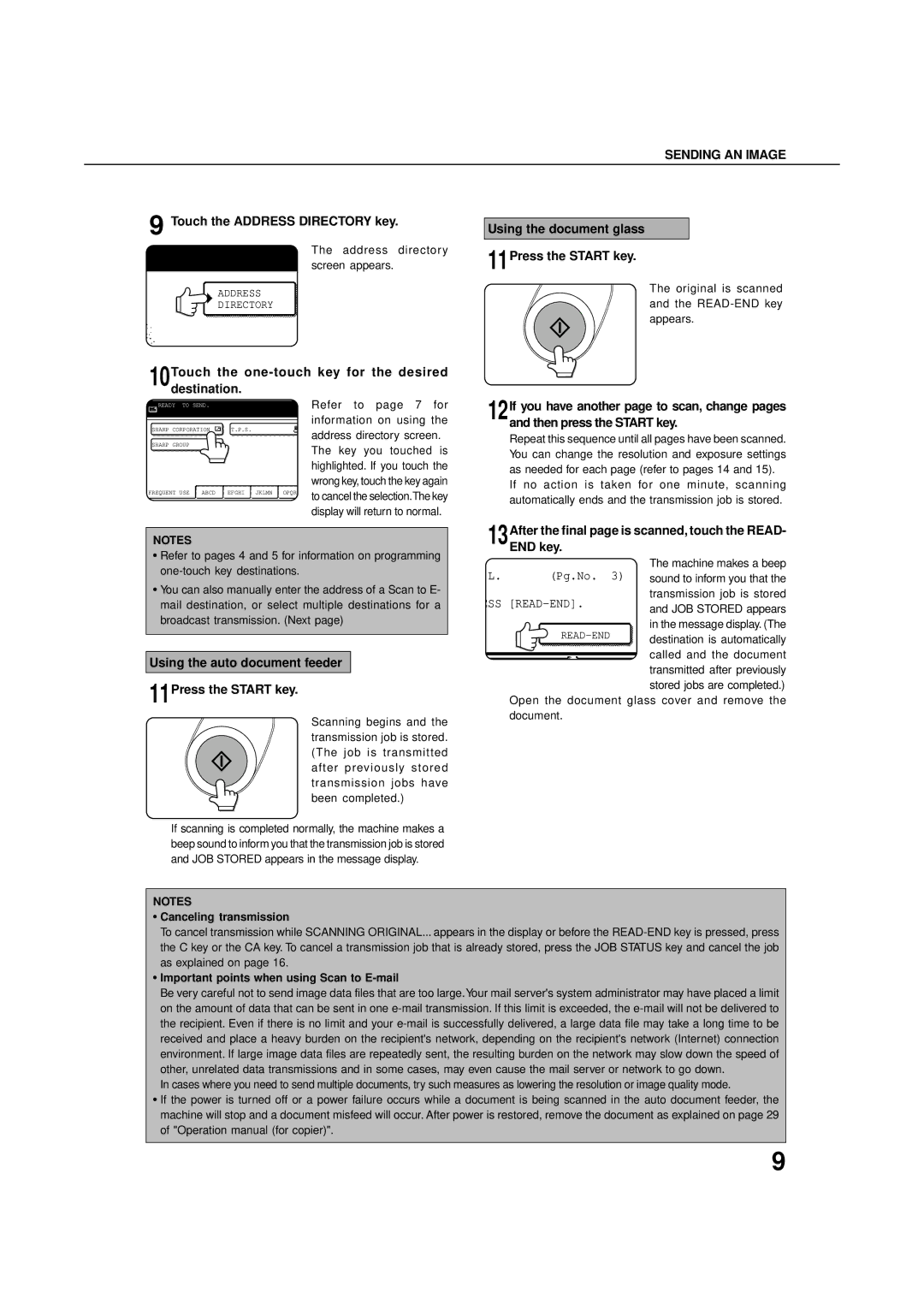 Sharp 450M, 4500, 4501, 3501, 350M Touch the Address Directory key, 10Touch the one-touch key for the desired destination 