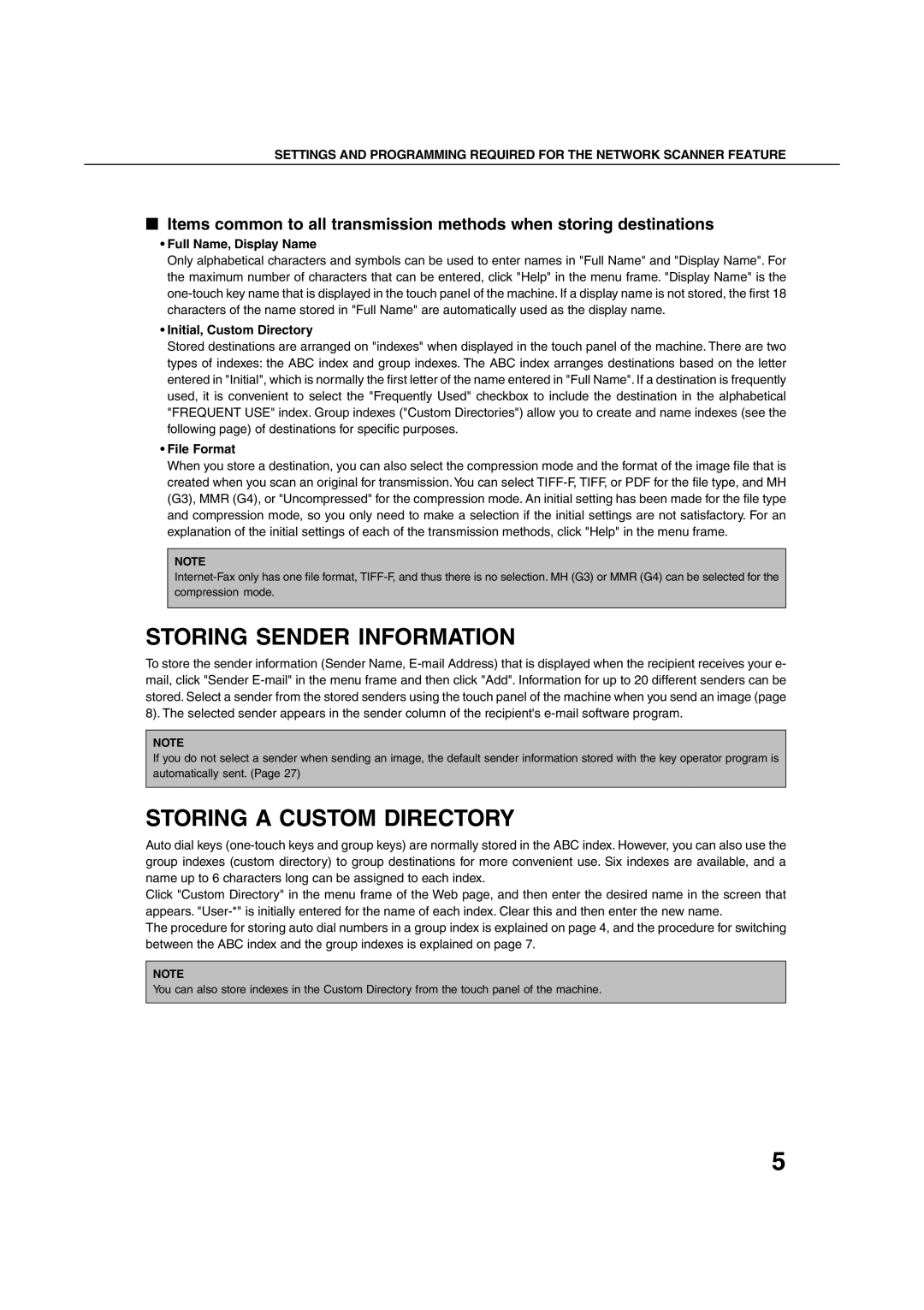 Sharp 4551 Storing Sender Information, Storing a Custom Directory, Full Name, Display Name, Initial, Custom Directory 