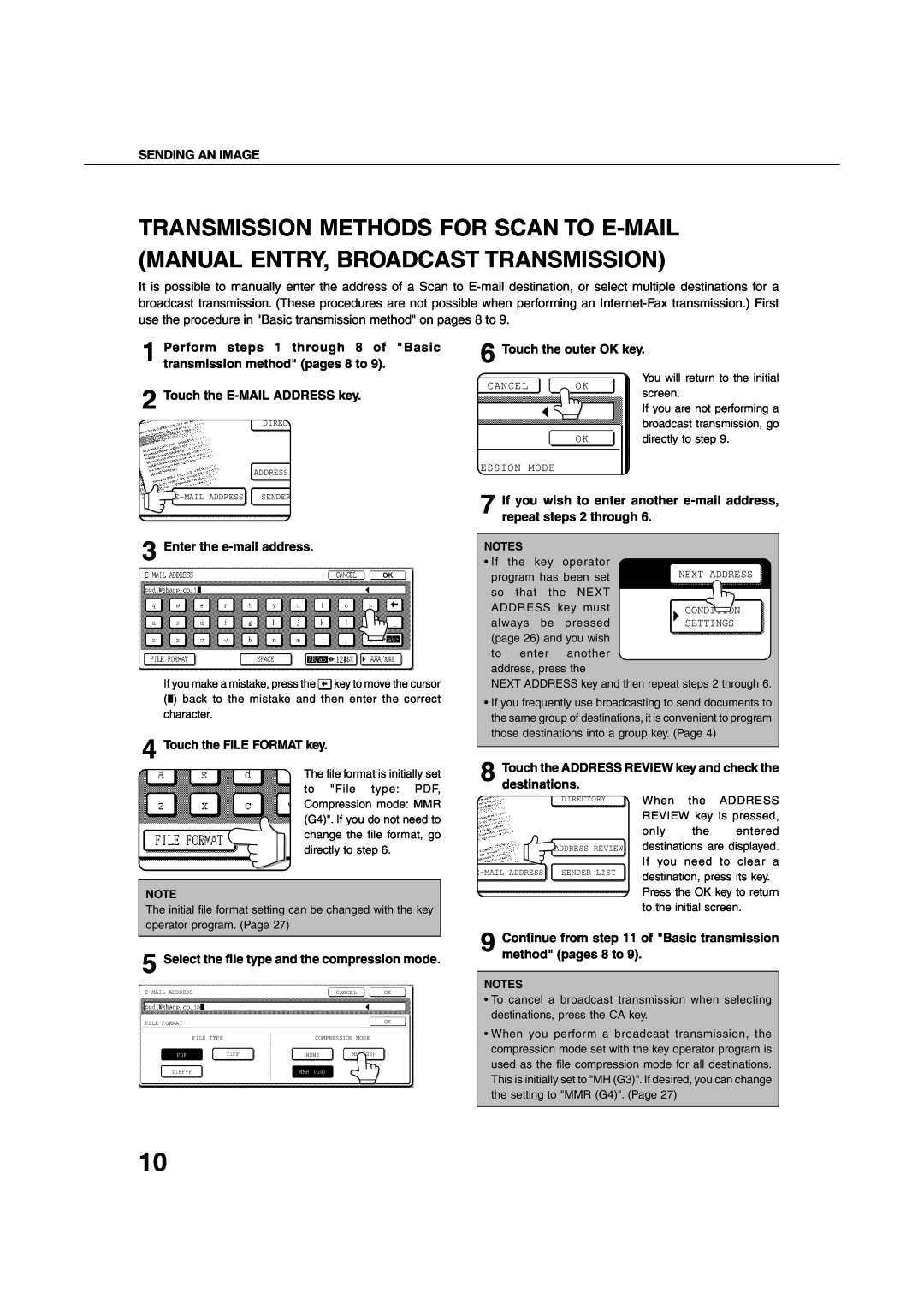 Sharp 4501 Sending An Image, Perform steps 1 through 8 of Basic transmission method pages 8 to, Touch the outer OK key 