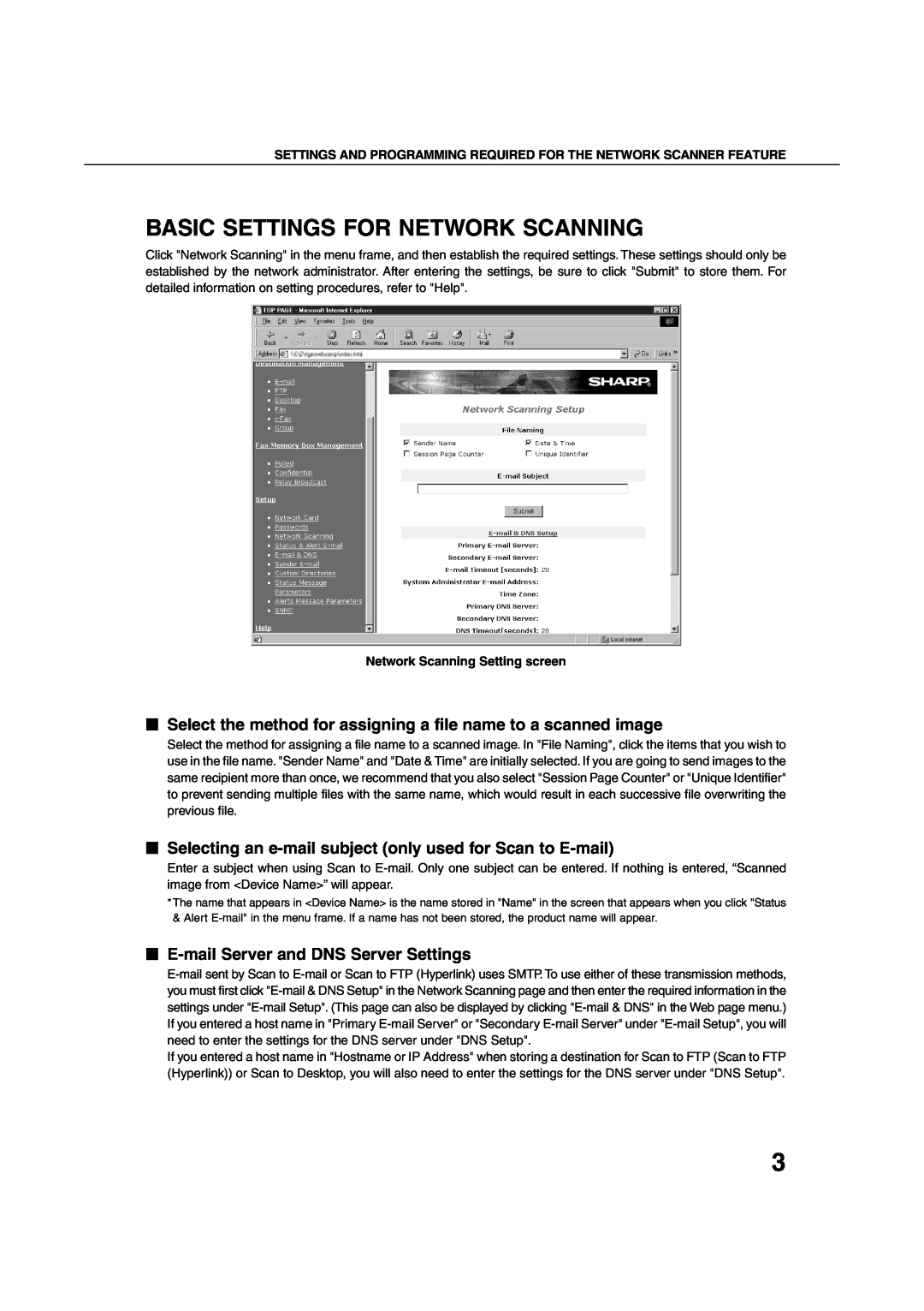 Sharp 3500, 4500, 450M Basic Settings For Network Scanning, Select the method for assigning a file name to a scanned image 