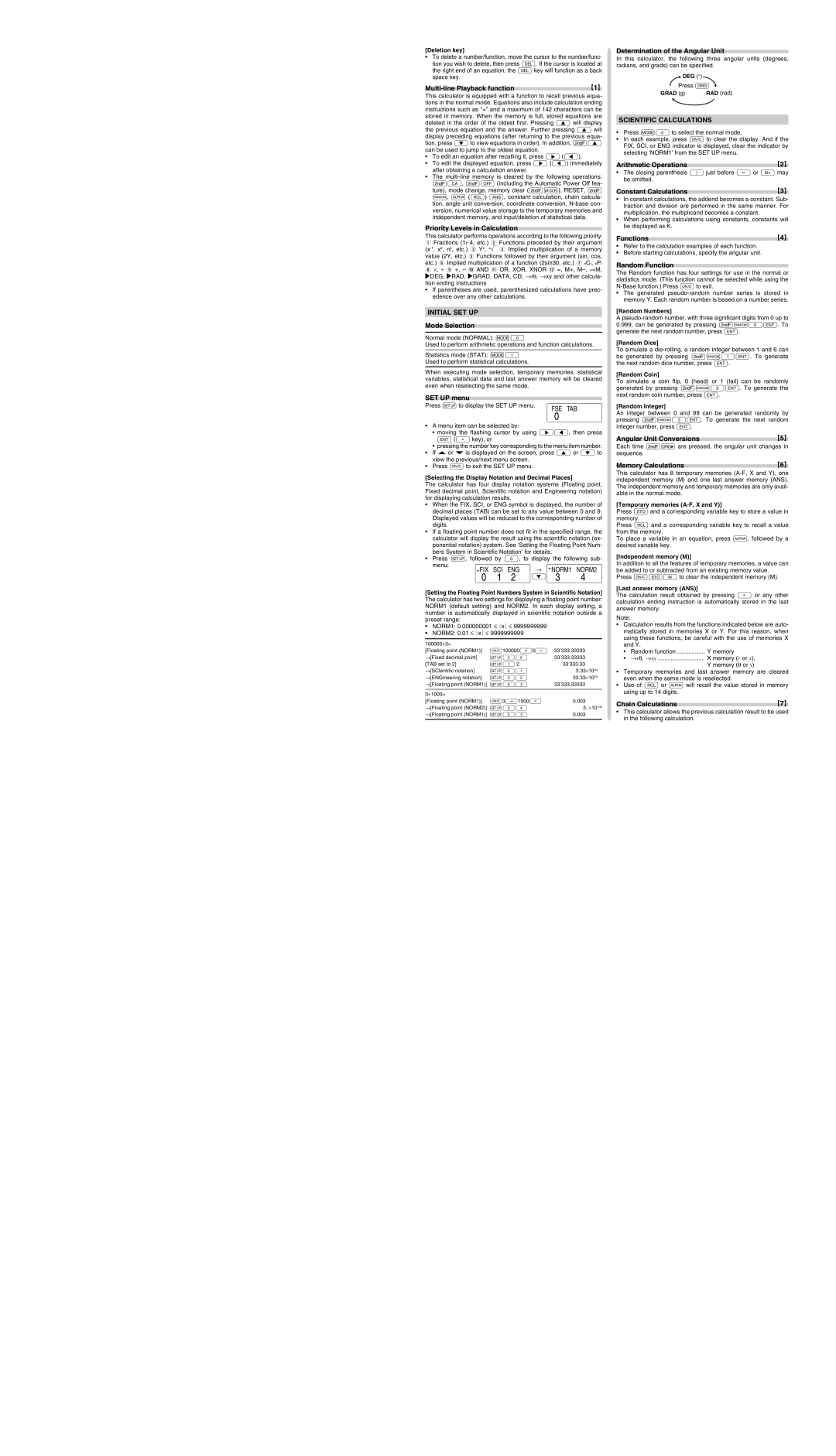 Sharp 531W manual Initial SET UP, Scientific Calculations 