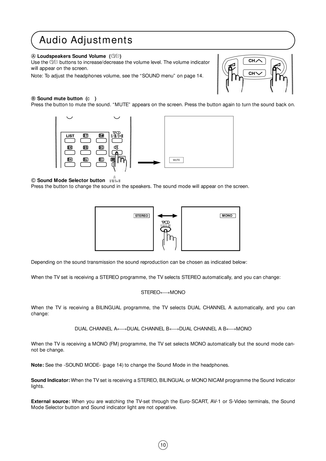 Sharp 54GS-61S operation manual Audio Adjustments, Loudspeakers Sound Volume C/I, Sound mute button c 