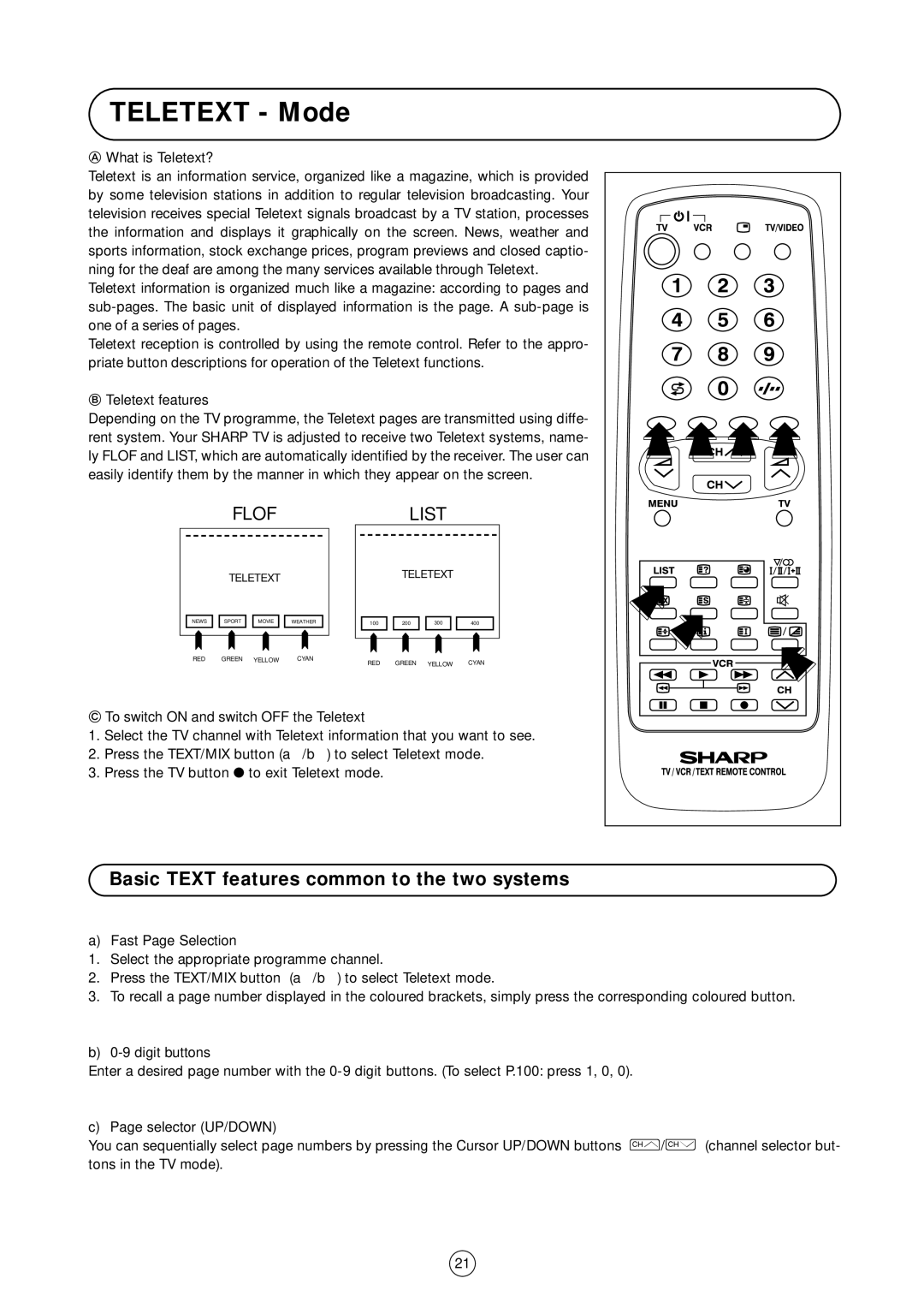 Sharp 54GS-61S operation manual Teletext Mode, Basic Text features common to the two systems 