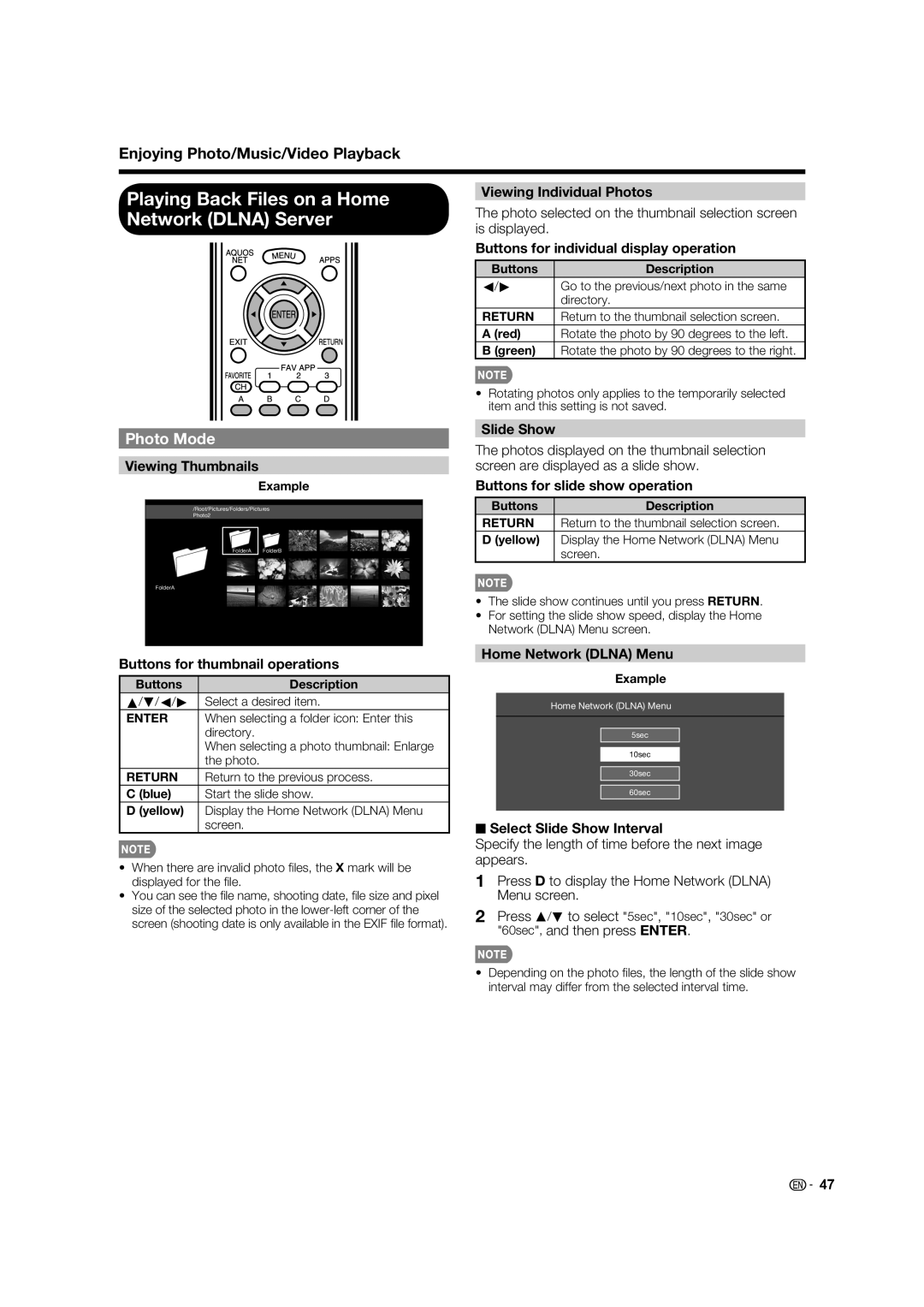 Sharp 60LE633U Playing Back Files on a Home Network Dlna Server, Home Network Dlna Menu, Buttons Description C/d 