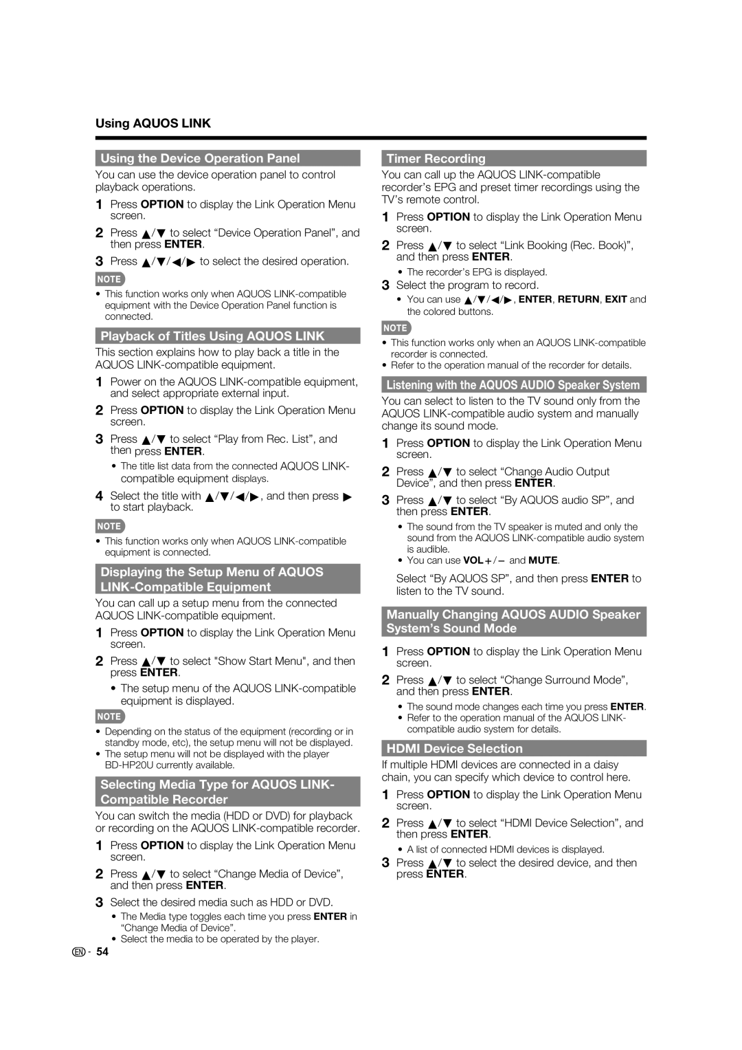 Sharp 60LE633U operation manual Using the Device Operation Panel, Timer Recording, Playback of Titles Using Aquos Link 