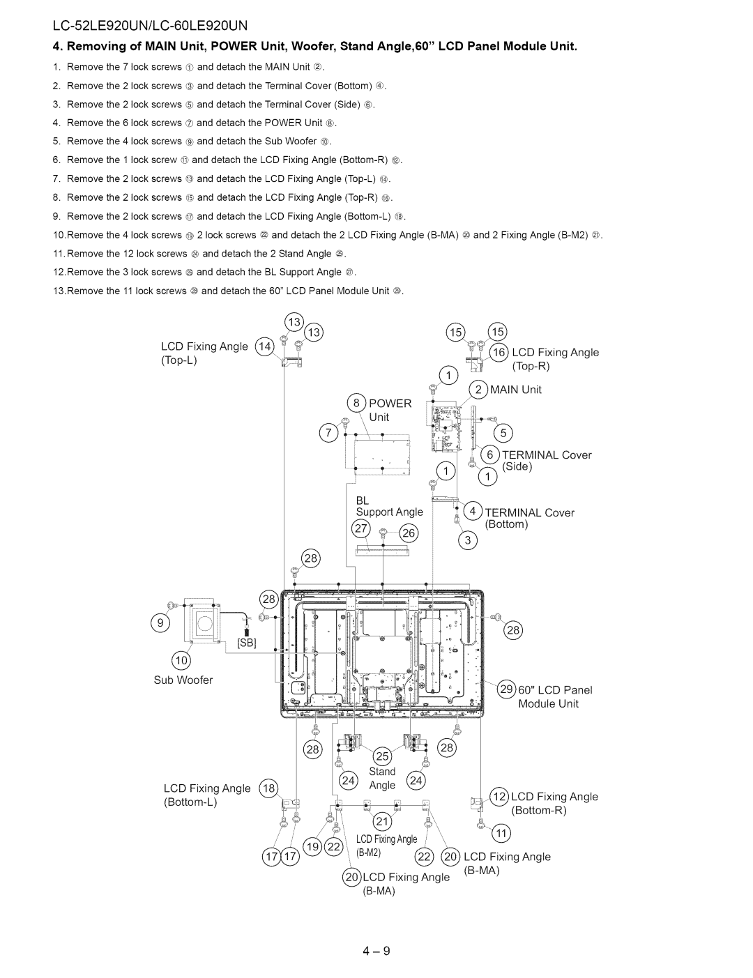 Sharp 60LE920UN, 52LE920UN service manual Terminal Cover Bottom 