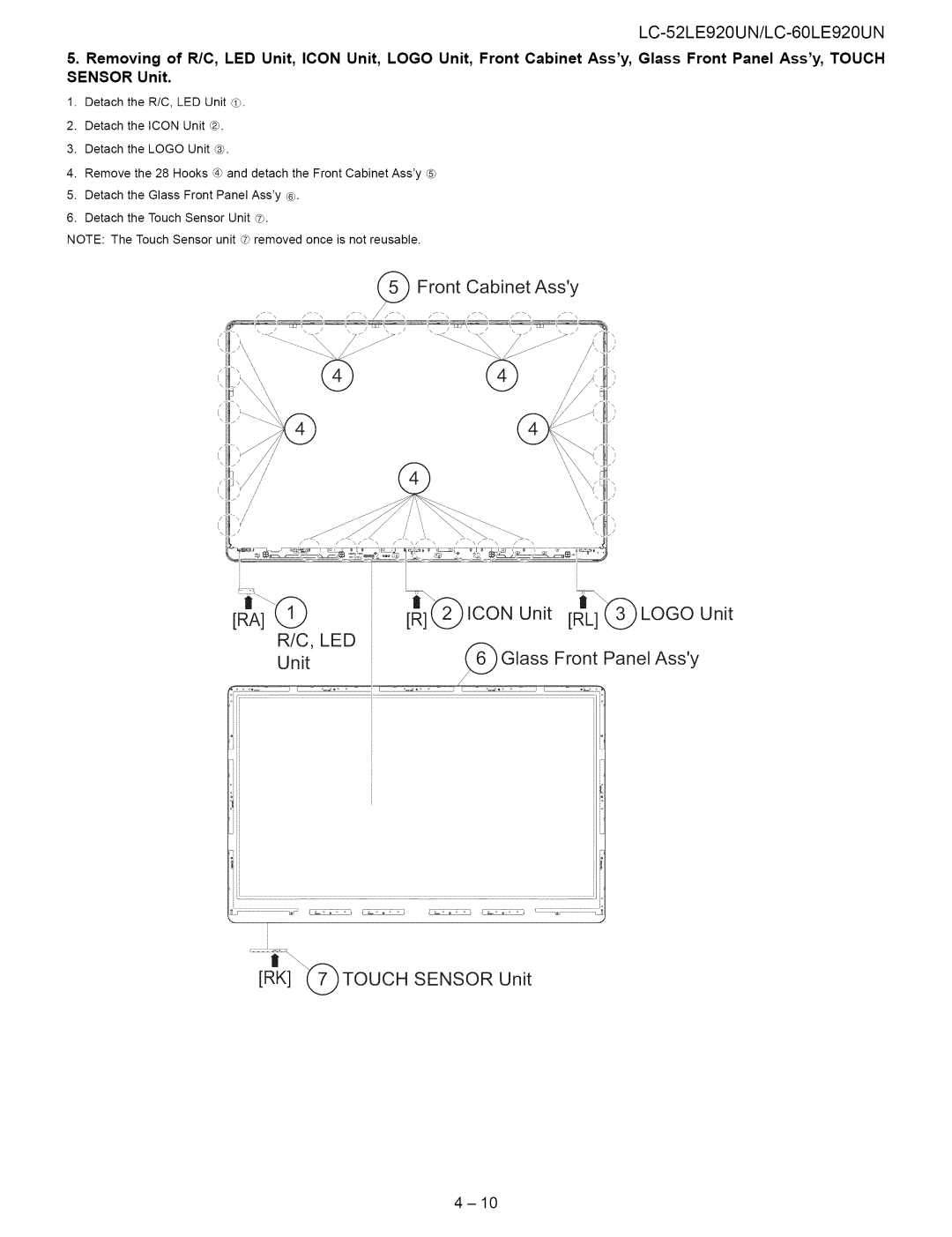 Sharp 52LE920UN, 60LE920UN service manual Front Cabinet Assy 