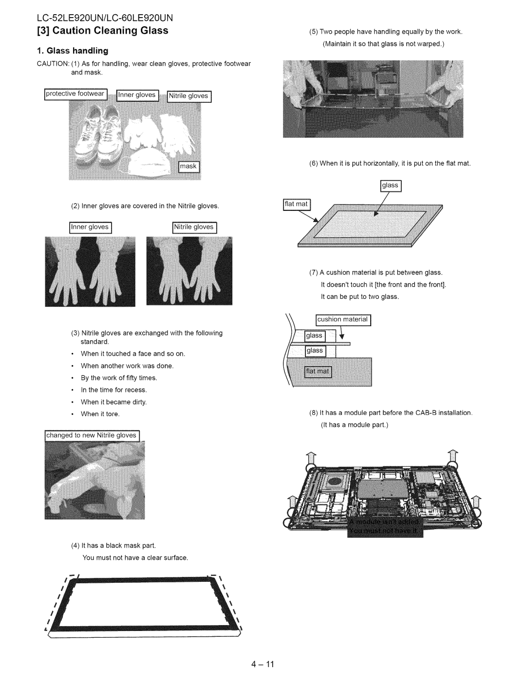 Sharp service manual LC-52LE920UN/LC-60LE920UN, Glass handling 