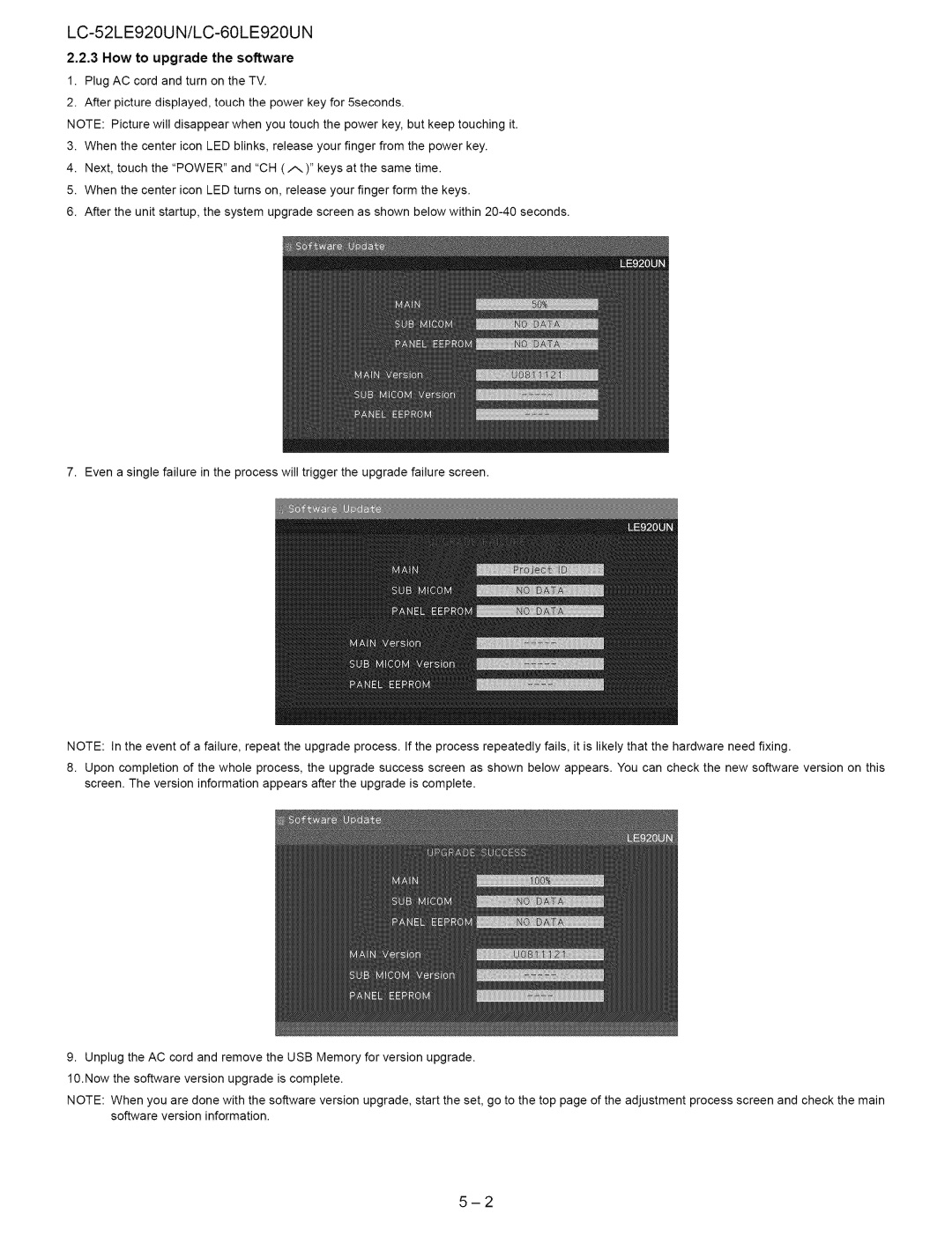 Sharp service manual LC-52LE920UN/LC-60LE920UN 