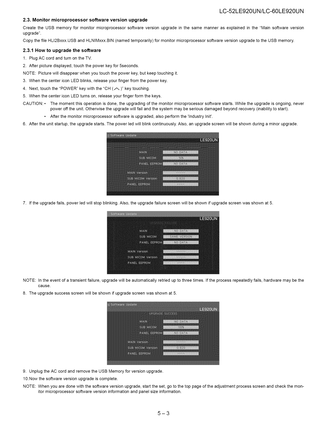 Sharp 52LE920UN, 60LE920UN service manual How to upgrade the software 