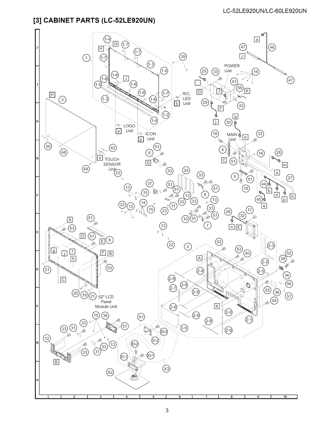 Sharp 60LE920UN service manual Cabinet Parts LC-52LE920UN 