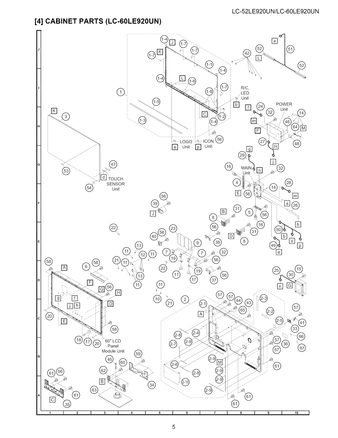 Sharp 52LE920UN service manual Cabinet Parts LC-60LE920UN, Sensor 
