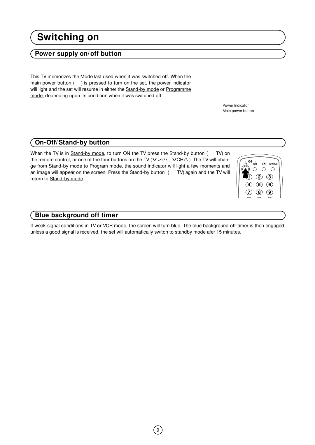 Sharp 66GS-62H operation manual Switching on, Power supply on/off button 