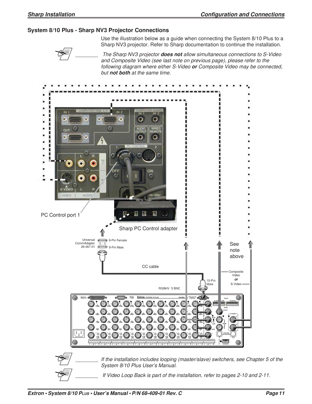 Sharp 68-409-01 user manual System 8/10 Plus Sharp NV3 Projector Connections 