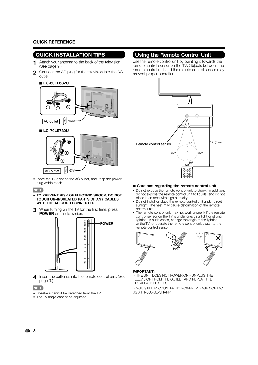 Sharp Using the Remote Control Unit, LC-60LE632U, LC-70LE732U, Insert the batteries into the remote control unit. See 