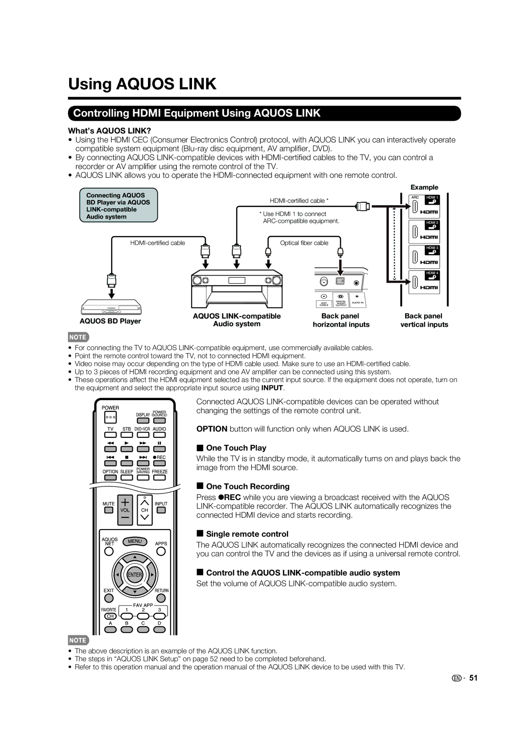 Sharp 60LE632U, 70LE732U operation manual Controlling Hdmi Equipment Using Aquos Link 