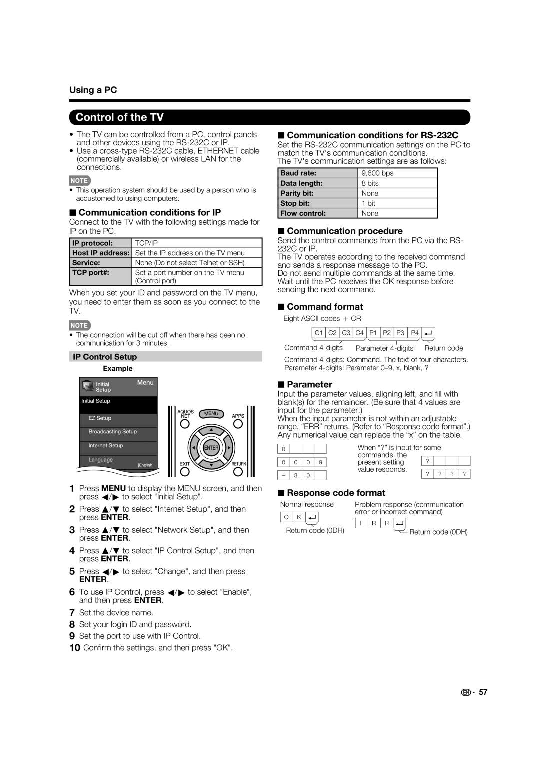 Sharp 60LE632U, 70LE732U operation manual Control of the TV 