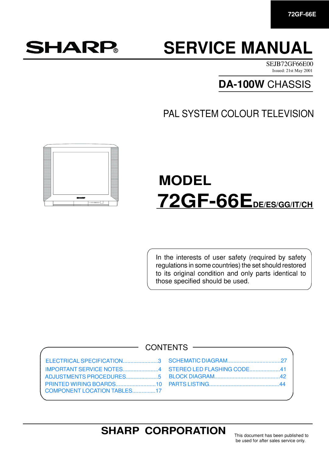 Sharp 72GF-66E service manual Model 