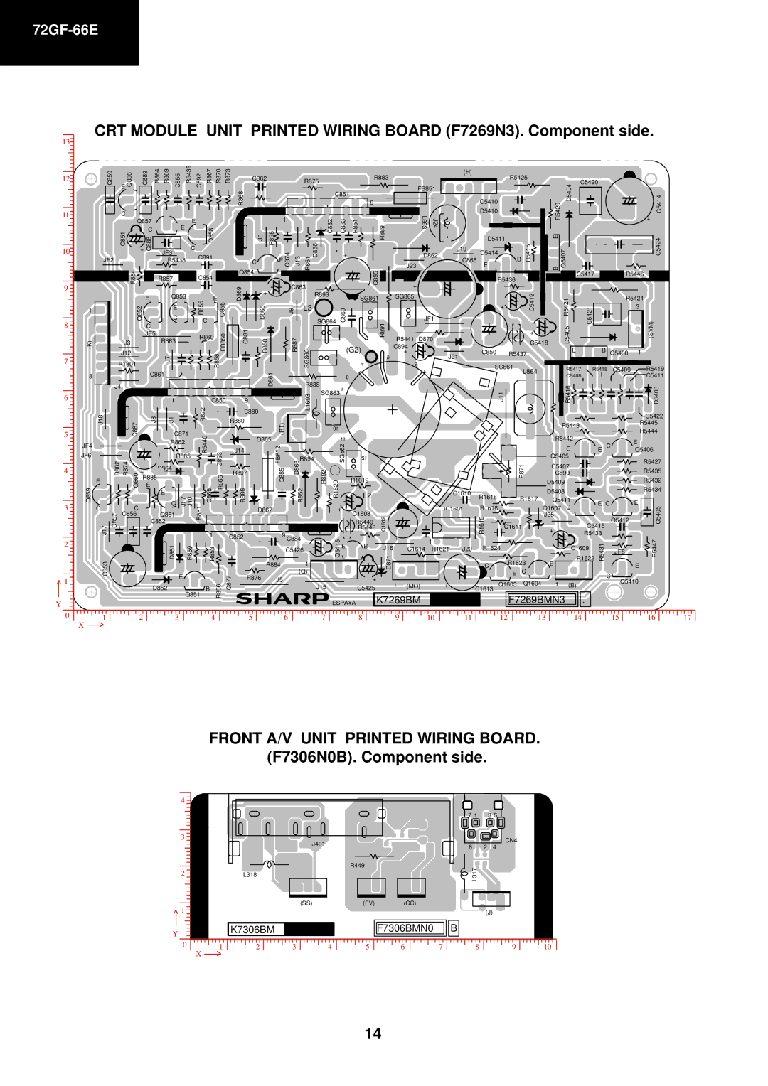 Sharp 72GF-66E service manual CRT Module Unit Printed Wiring Board F7269N3. Component side 