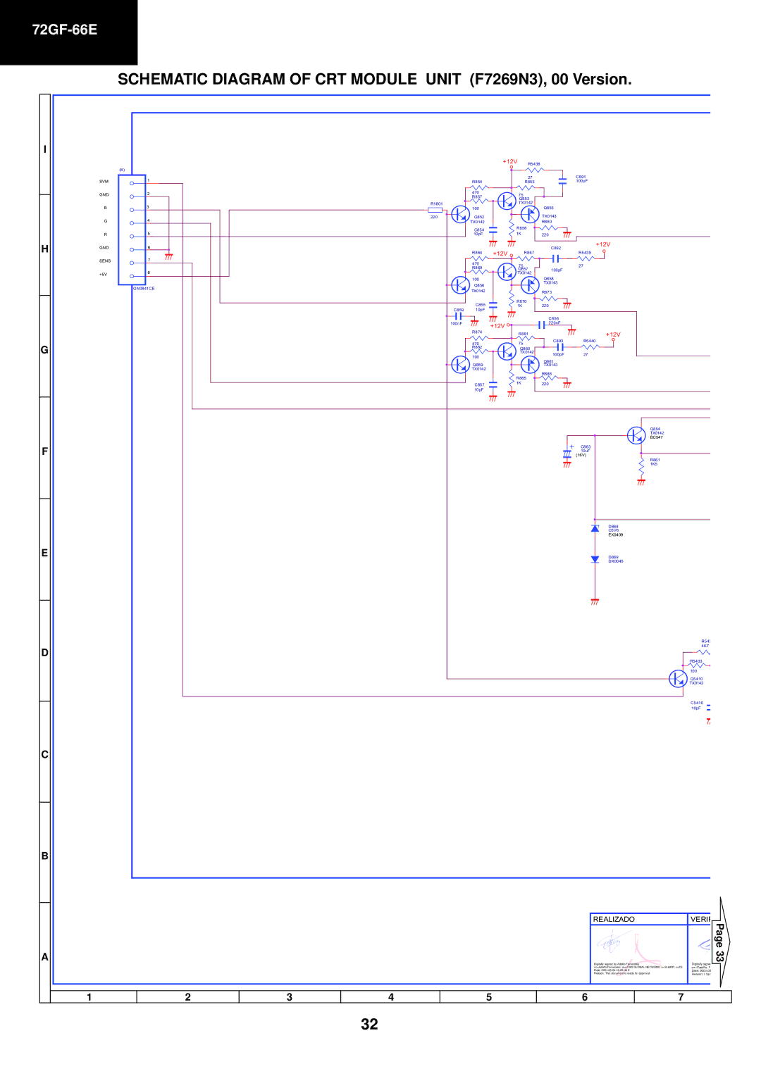 Sharp 72GF-66E service manual Schematic Diagram of CRT Module Unit F7269N3, 00 Version 