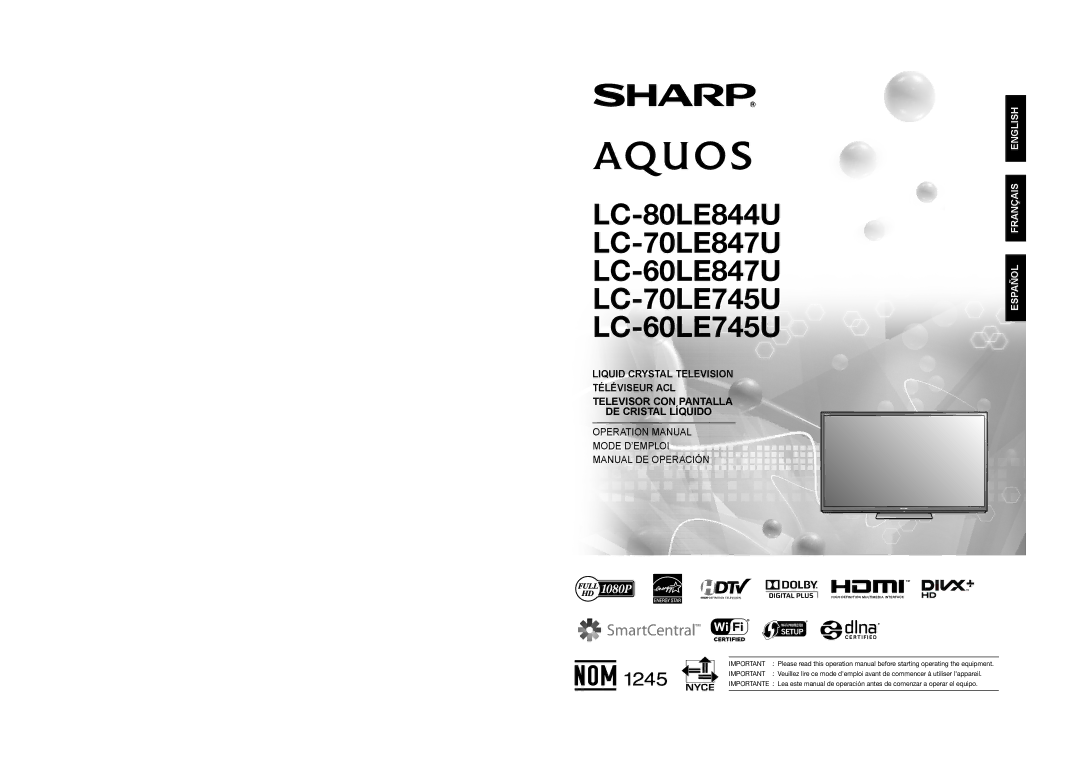 Sharp operation manual LC-80LE844U LC-70LE847U LC-60LE847U LC-70LE745U LC-60LE745U 