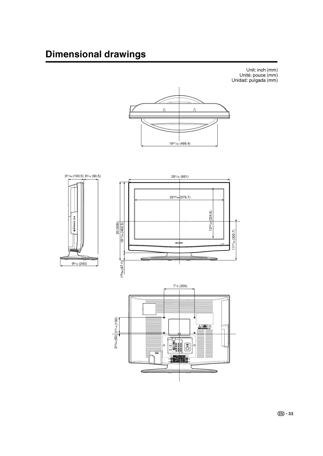 Sharp 9JDJ3BX0131A operation manual Dimensional drawings 