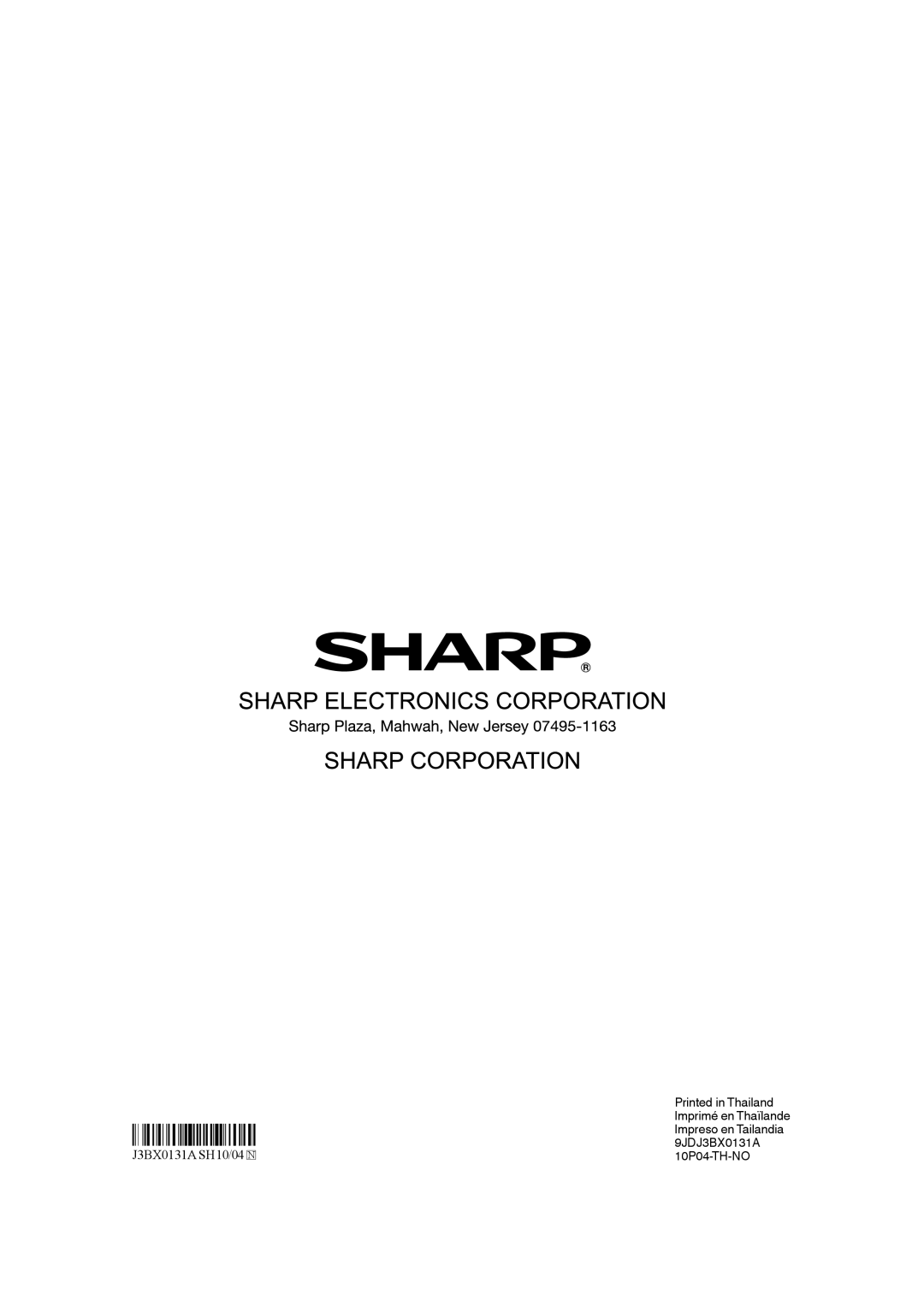 Sharp 9JDJ3BX0131A operation manual J3BX0131A SH10/04 