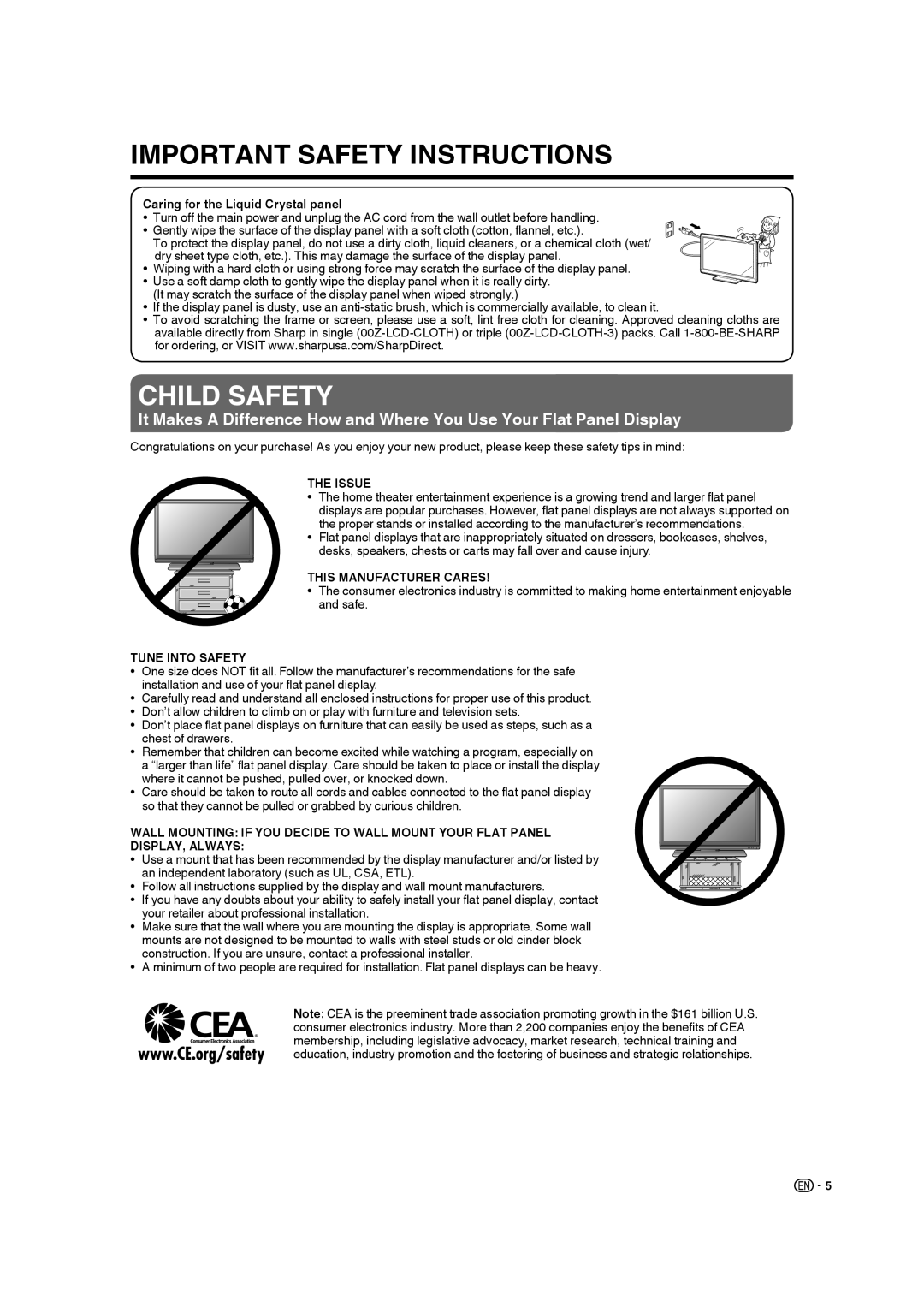 Sharp 9JDJ3BX0131A operation manual Caring for the Liquid Crystal panel, Issue, This Manufacturer Cares, Tune Into Safety 