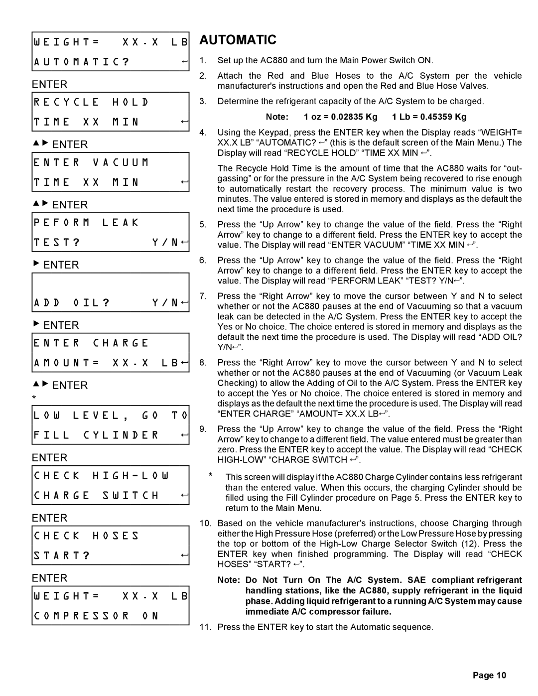 Sharp AC880 system manual Automatic 