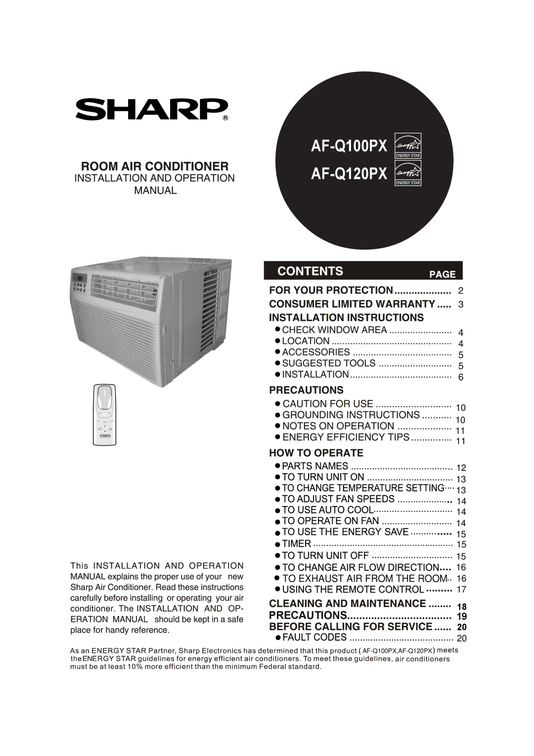 Sharp manual AF-Q100PX AF-Q120PX 