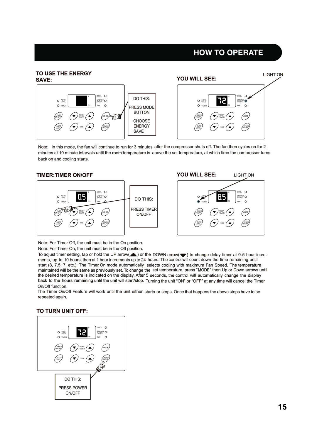 Sharp AF-Q100PX, AF-Q120PX manual Auto Cool Timer 