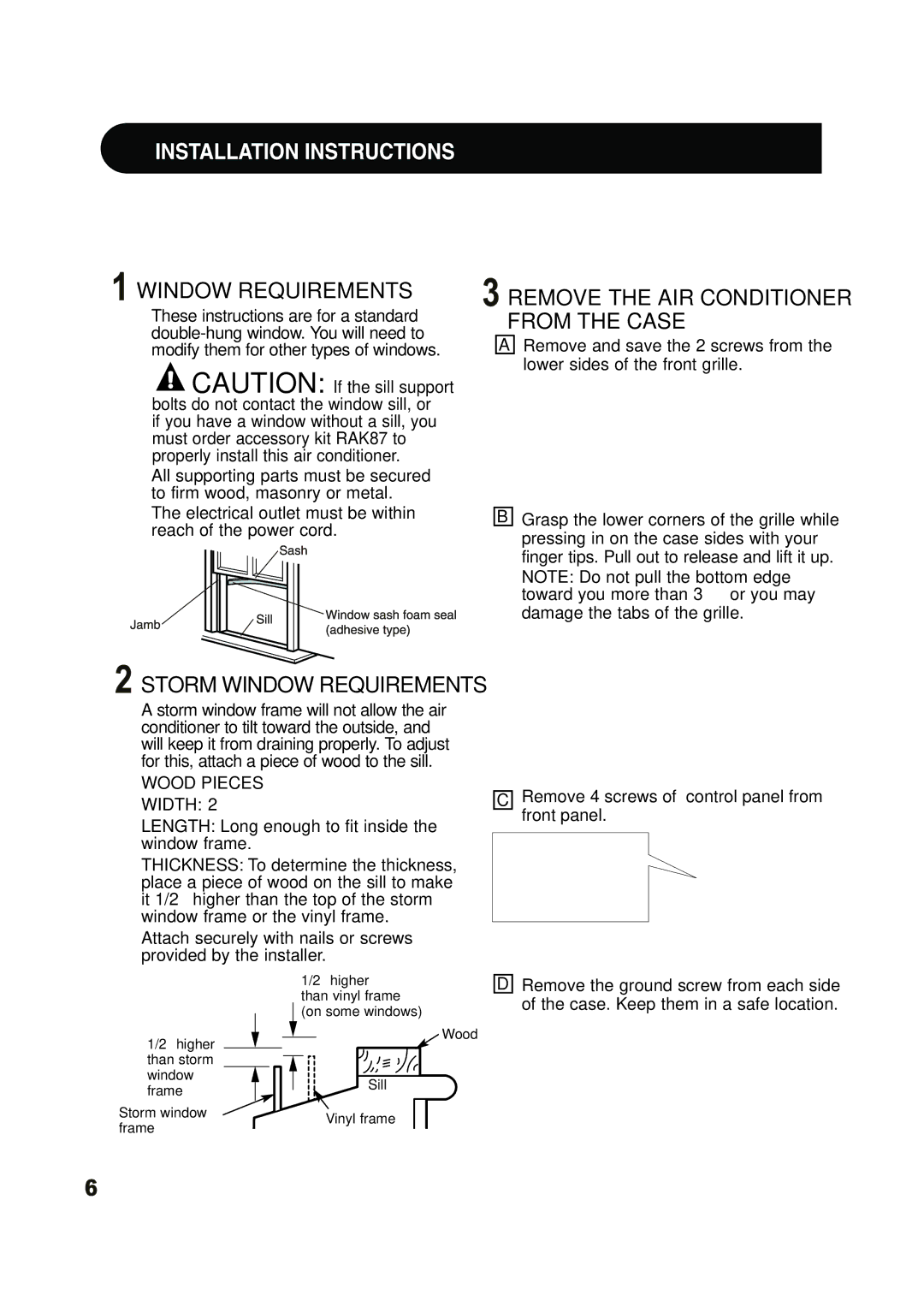 Sharp AF-Q120PX, AF-Q100PX manual Storm Window Requirements 