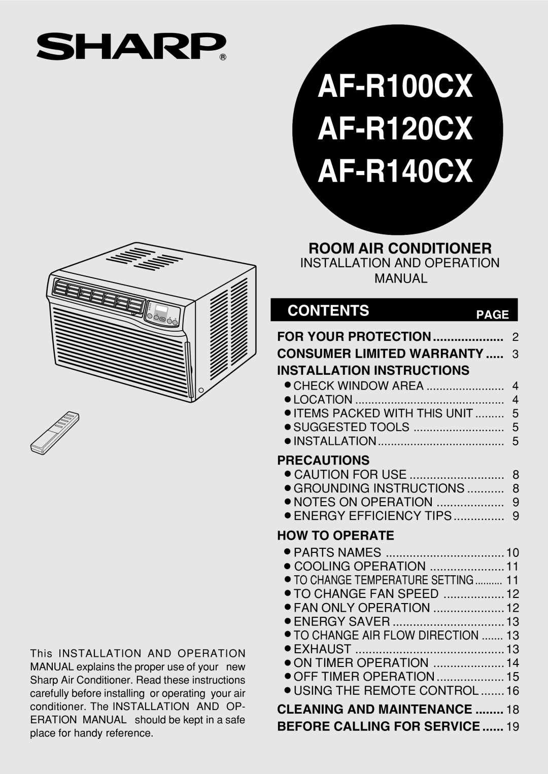 Sharp operation manual AF-R100CX AF-R120CX AF-R140CX 