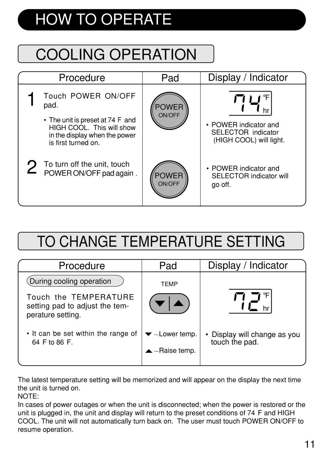 Sharp AF-R120CX, AF-R100CX, AF-R140CX HOW to Operate, Cooling Operation, To Change Temperature Setting, Power 