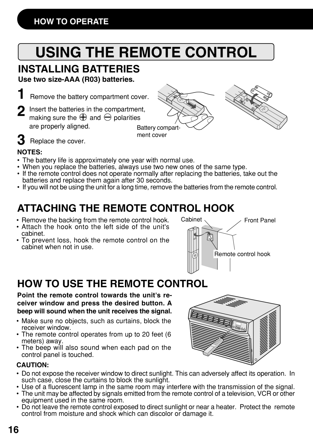 Sharp AF-R140CX, AF-R100CX, AF-R120CX operation manual Using the Remote Control, Use two size-AAA R03 batteries 