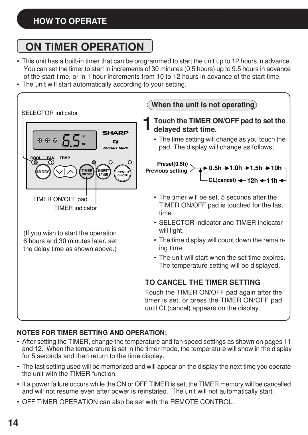 Sharp AF-S80CX, AF-R80CX, AF-R85CX operation manual On Timer Operation, To Cancel the Timer Setting 