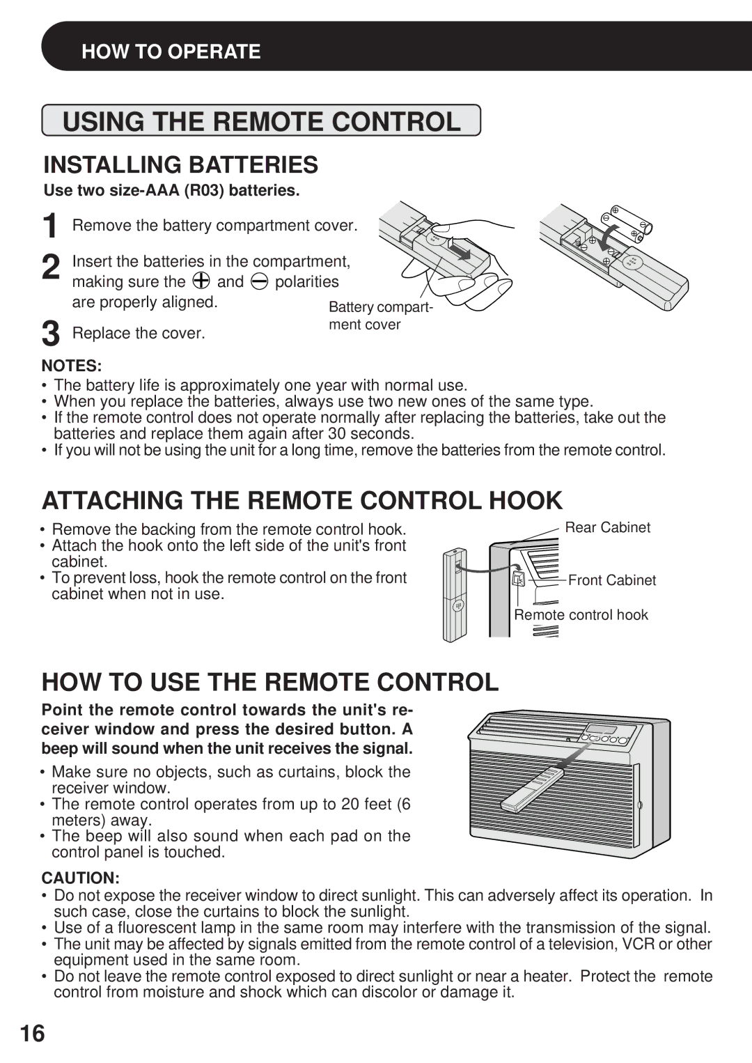 Sharp AF-R85CX, AF-R80CX, AF-S80CX operation manual Using the Remote Control, Installing Batteries 