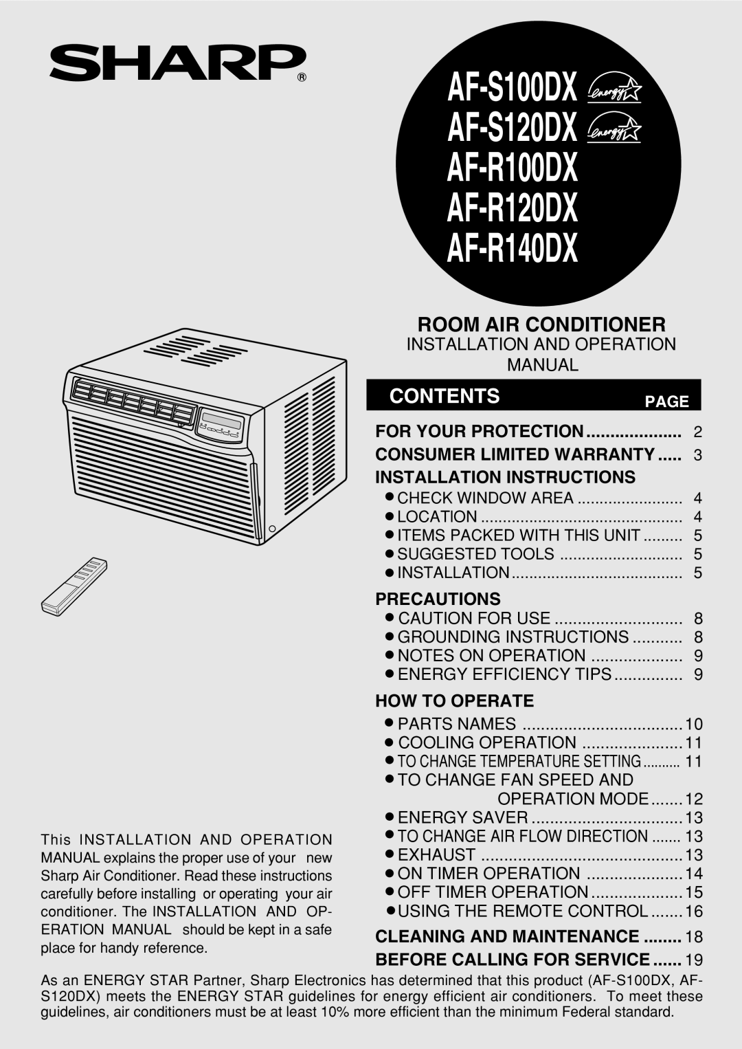 Sharp AF-S120DX, AF-S100DX, AF-100DX operation manual AF-R100DX AF-R120DX AF-R140DX 