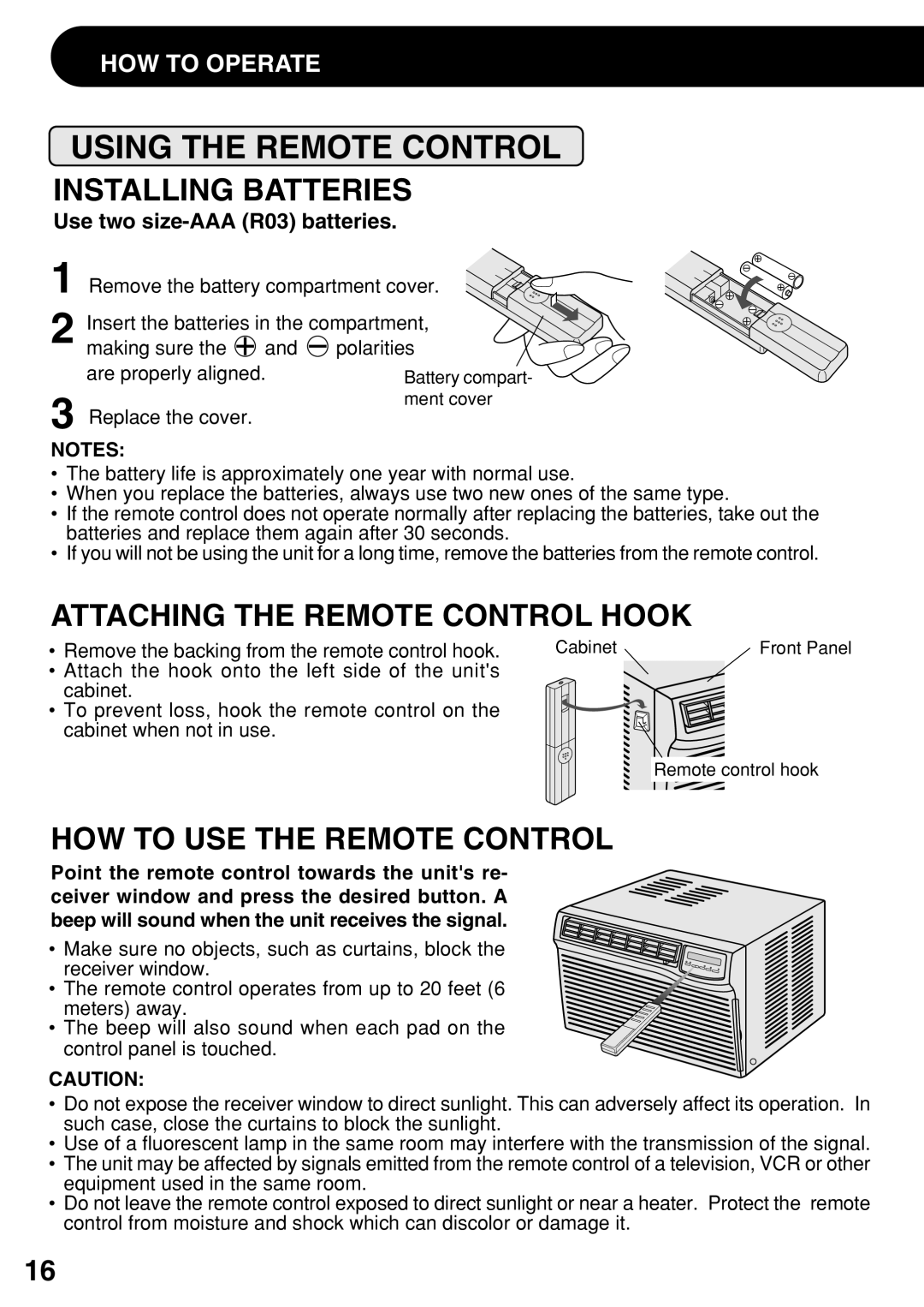 Sharp AF-S120DX, AF-S100DX, AF-R120DX, AF-100DX, AF-R140DX Using the Remote Control, Use two size-AAA R03 batteries 