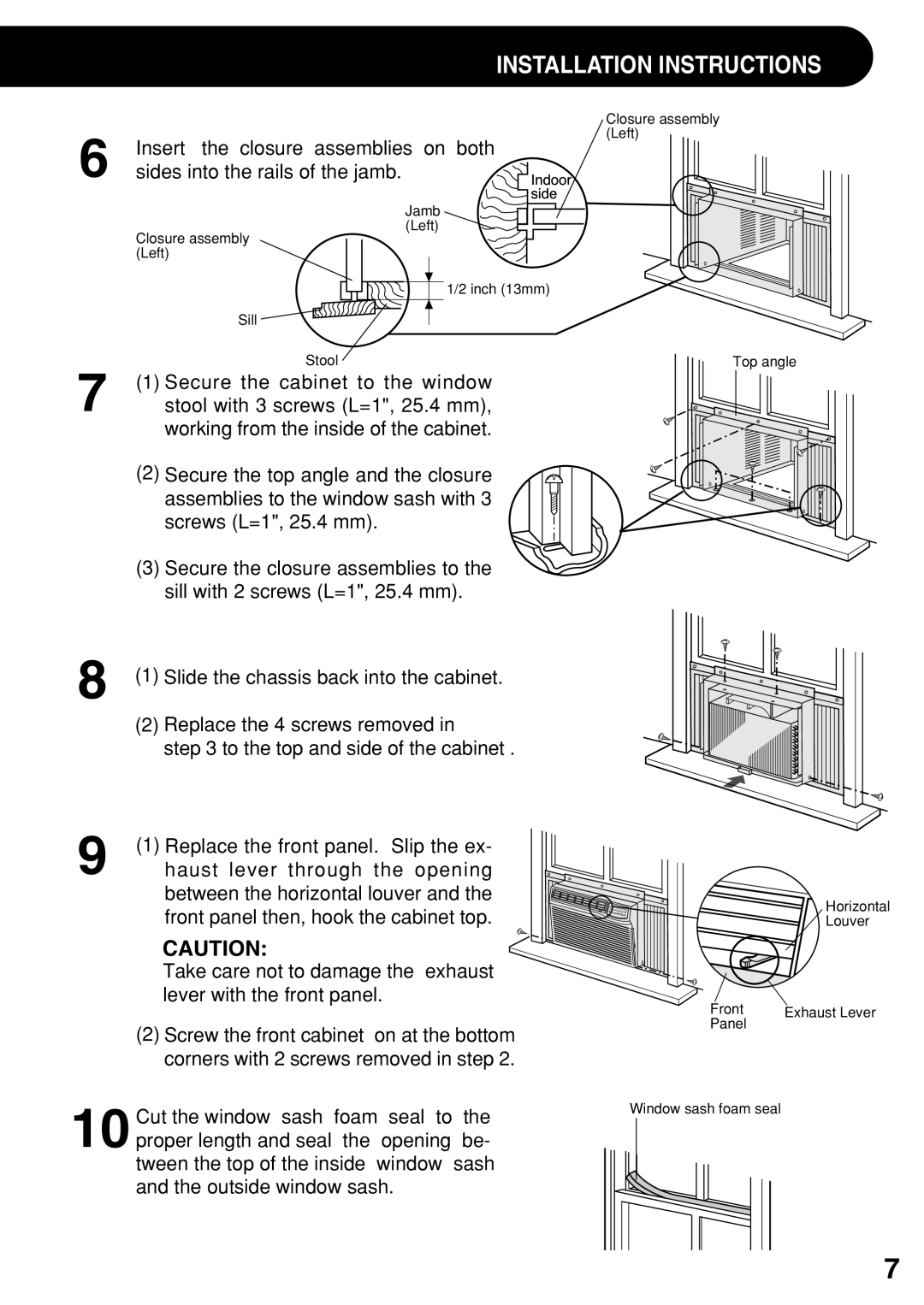 Sharp AF-R120DX, AF-S100DX, AF-S120DX, AF-100DX, AF-R140DX operation manual Secure the cabinet to the window 