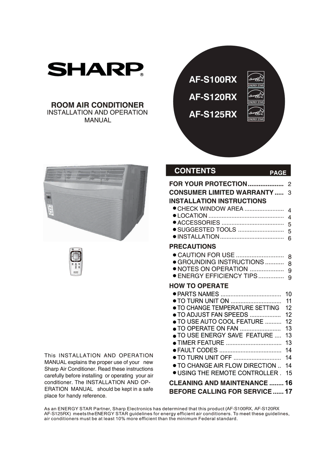 Sharp 2020215A0343 manual AF-S100RX AF-S120RX AF-S125RX 