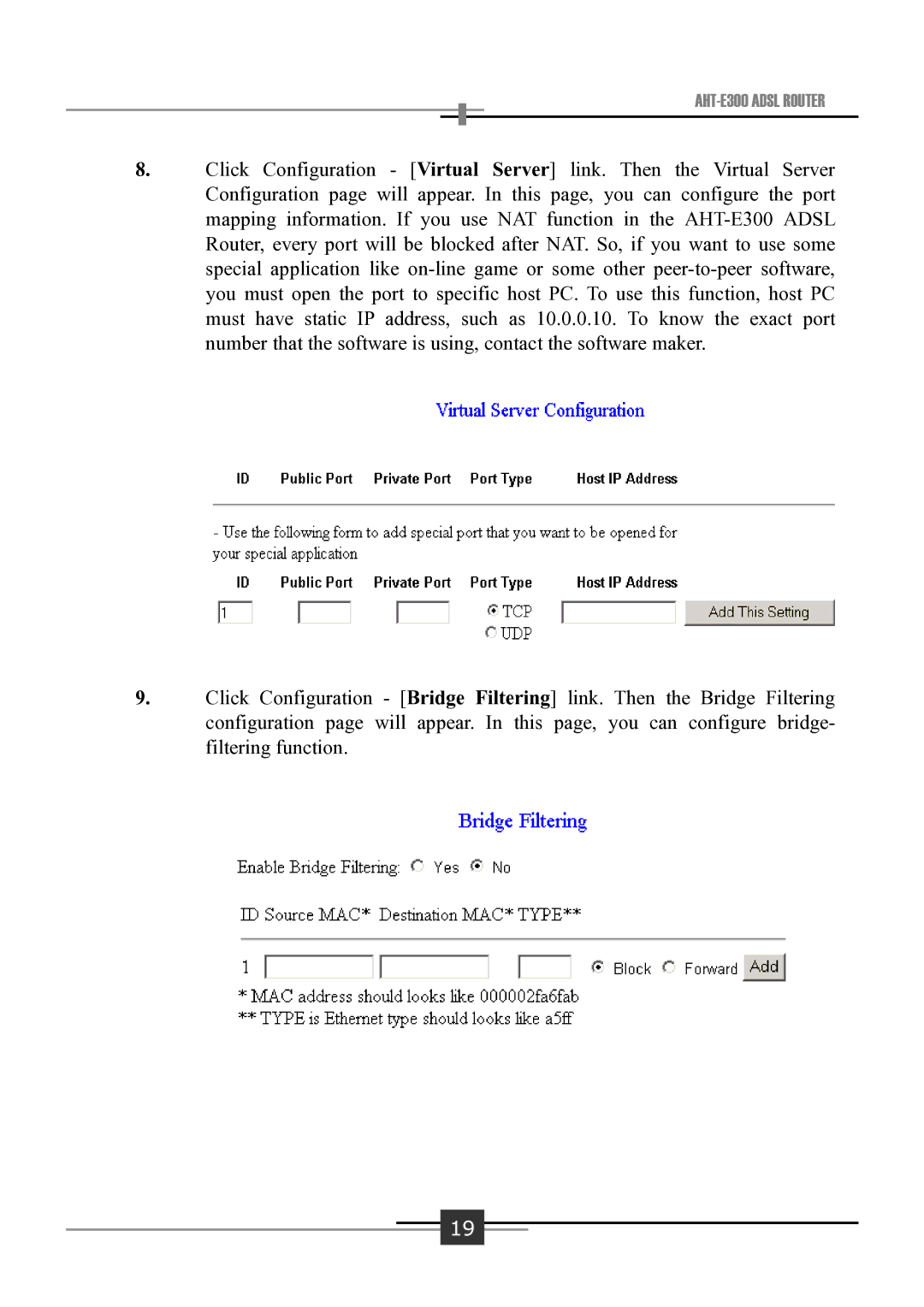 Sharp user manual AHT-E300 Adsl Router 