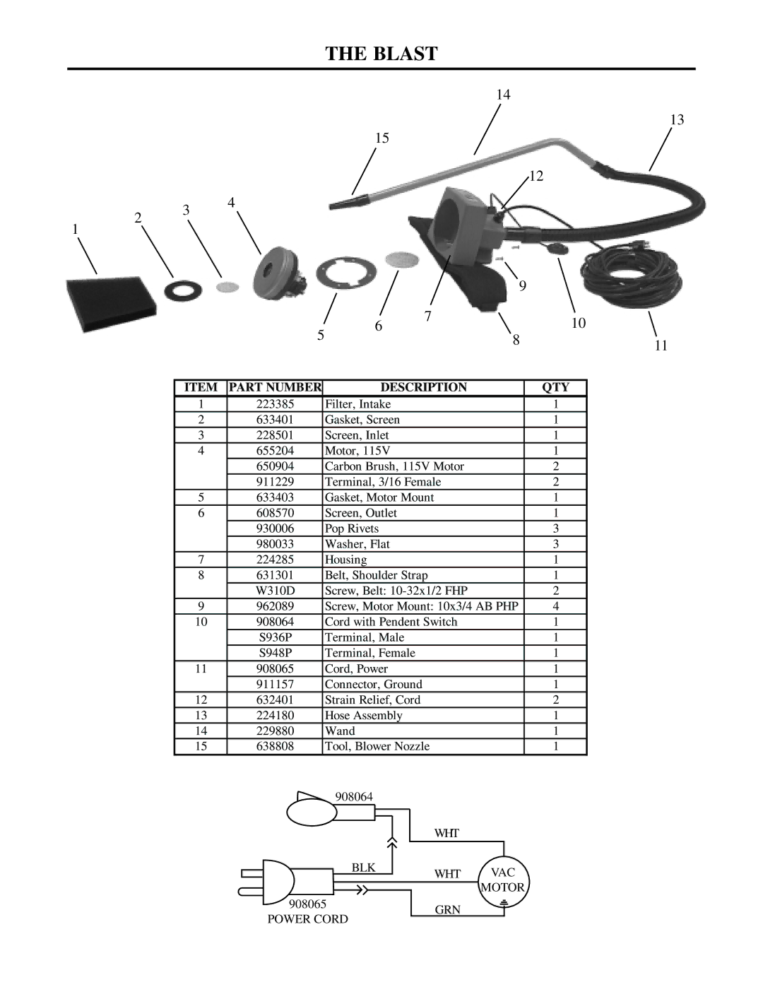 Sharp AIR BLOWER manual Blast, Part Number Description QTY 