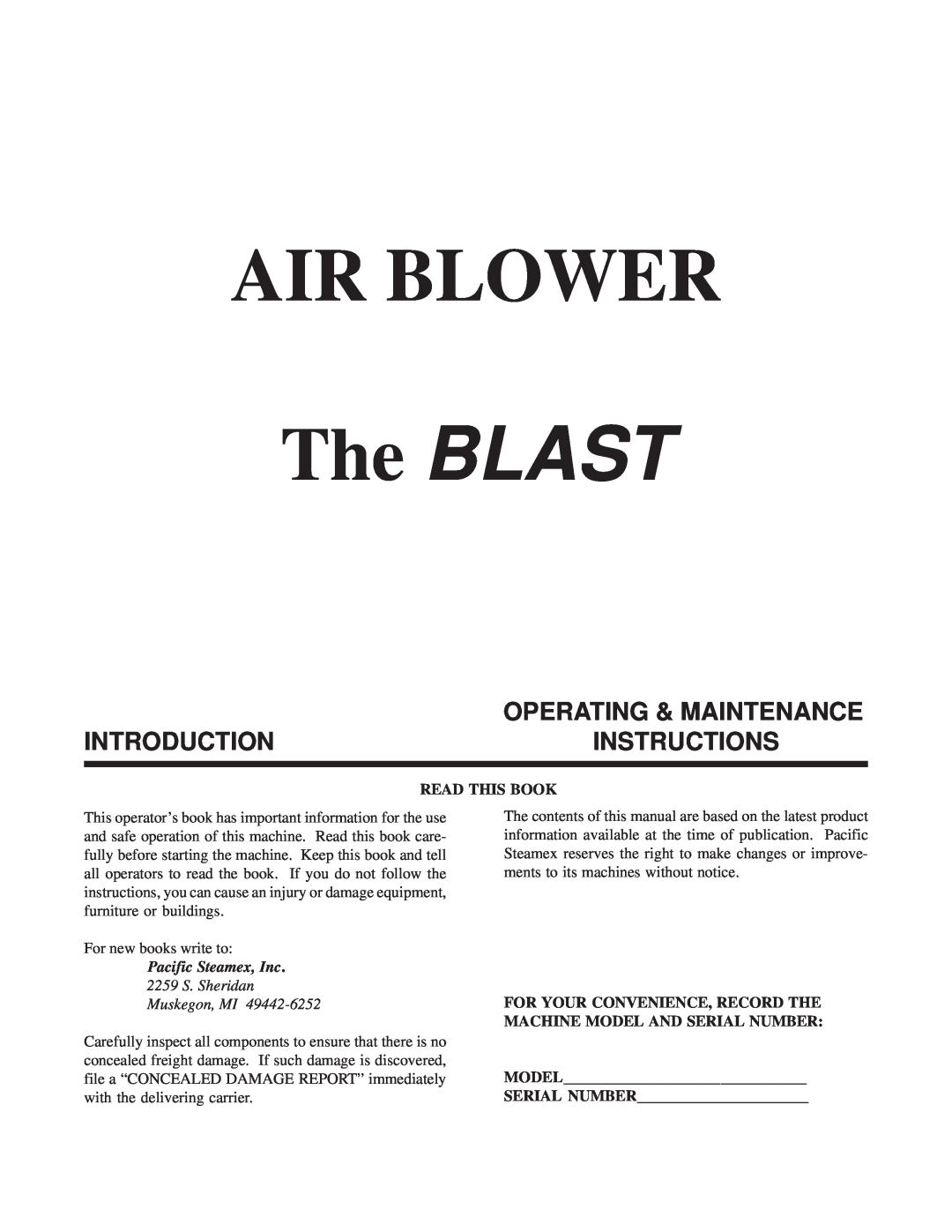 Sharp AIR BLOWER manual Read This Book, Air Blower, The BLAST, Operating & Maintenance, Introduction, Instructions 