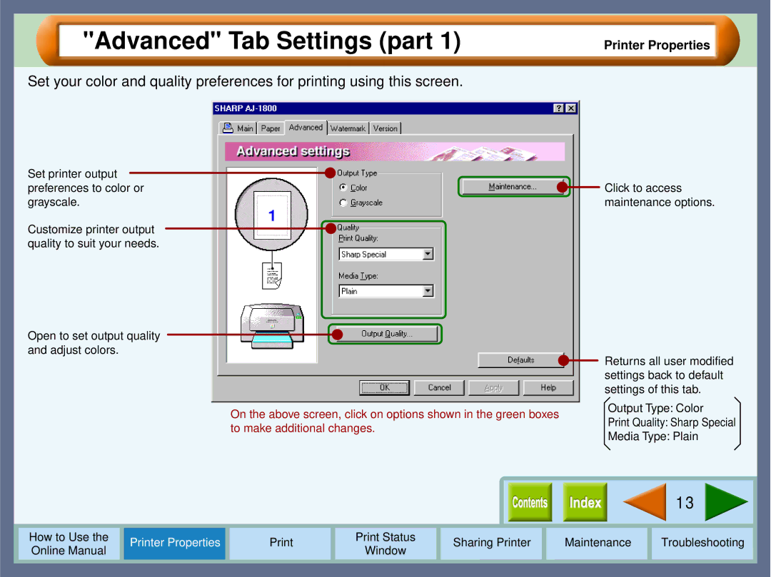 Sharp AJ-2000, AJ-1800 manual Advanced Tab Settings part 