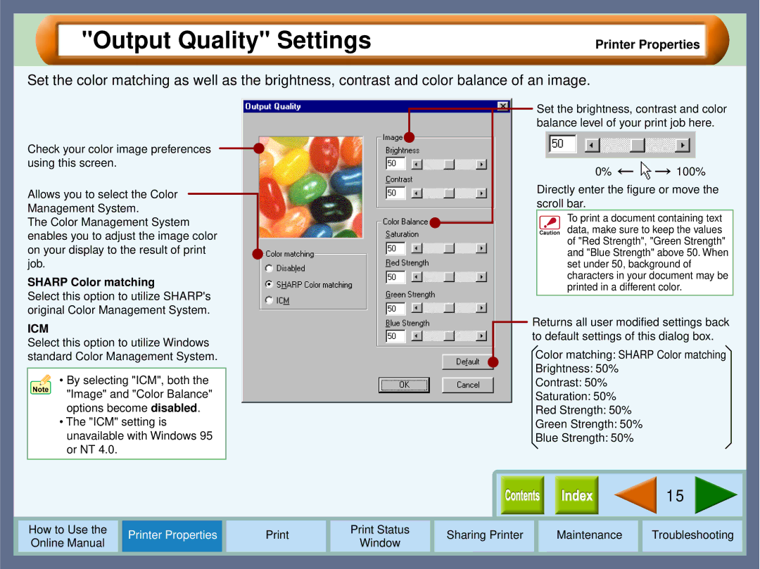 Sharp AJ-2000, AJ-1800 manual Output Quality Settings, Icm 