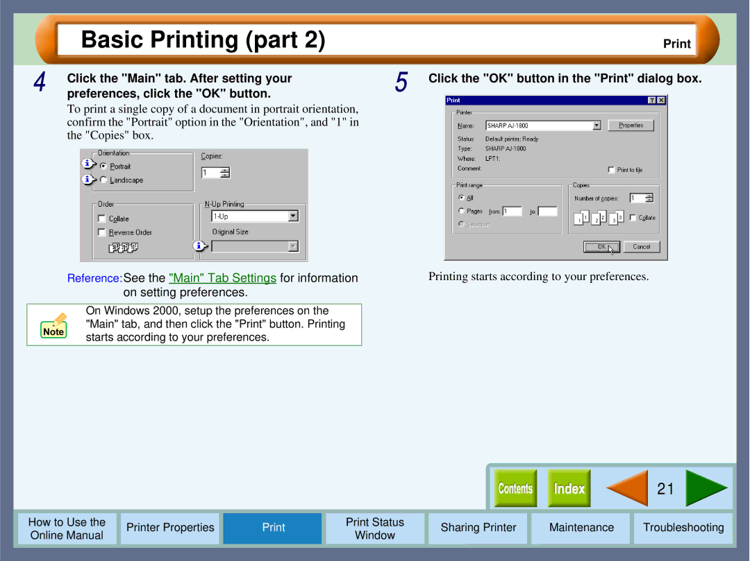 Sharp AJ-2000, AJ-1800 manual Printing starts according to your preferences 