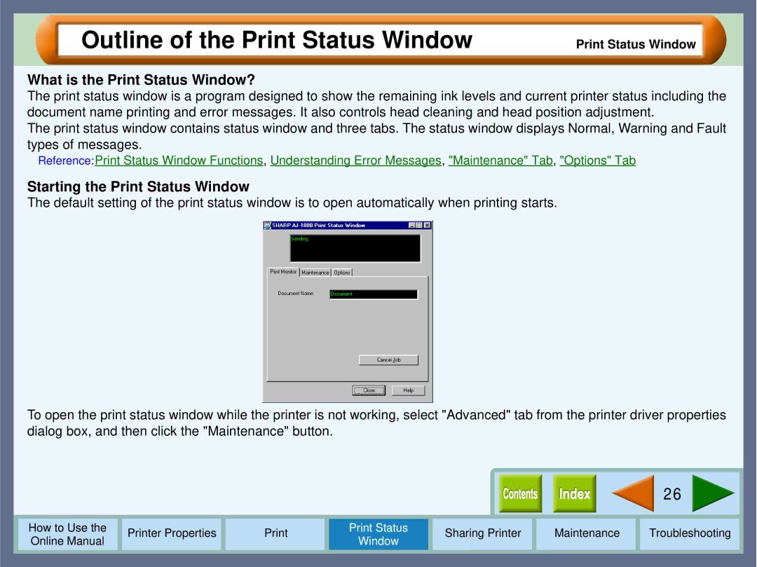 Sharp AJ-1800 manual Outline of the Print Status Window, What is the Print Status Window?, Starting the Print Status Window 