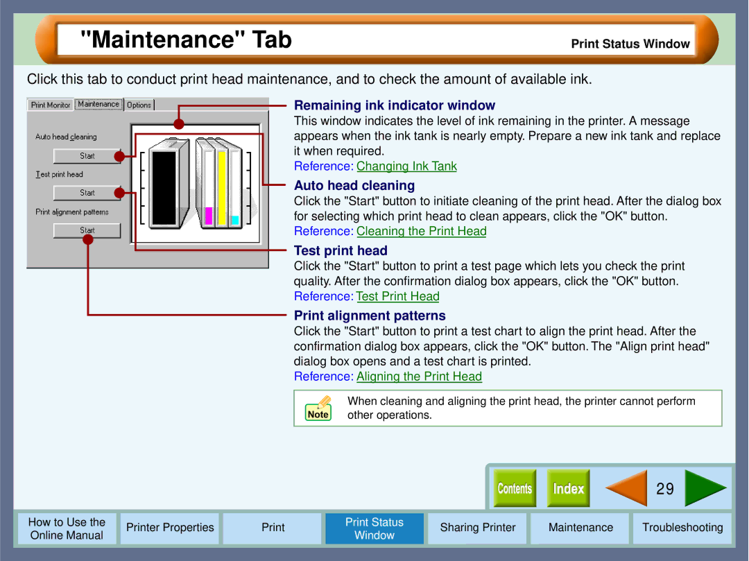 Sharp AJ-2000, AJ-1800 manual Maintenance Tab, Remaining ink indicator window 